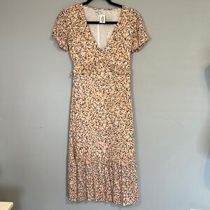 Tilly’s Floral Spring Summer Coral Pink Ruffle Midi Short Sleeve Dress NWT